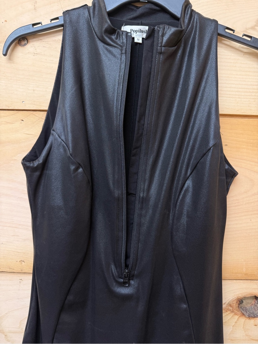 Black Zip-Front Mini Dress with Sculpting Silhouette - Picture 5 of 8